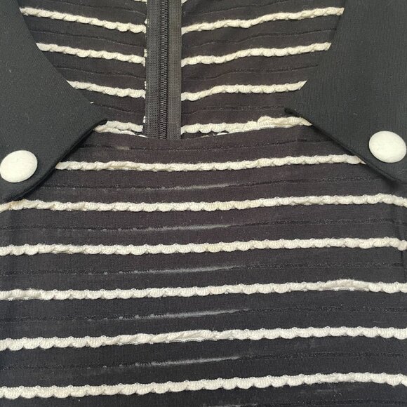 Voodoo Vixen Sailor Dress, Black and White Midi with Button Accents, Stripes, XL - Picture 3 of 8